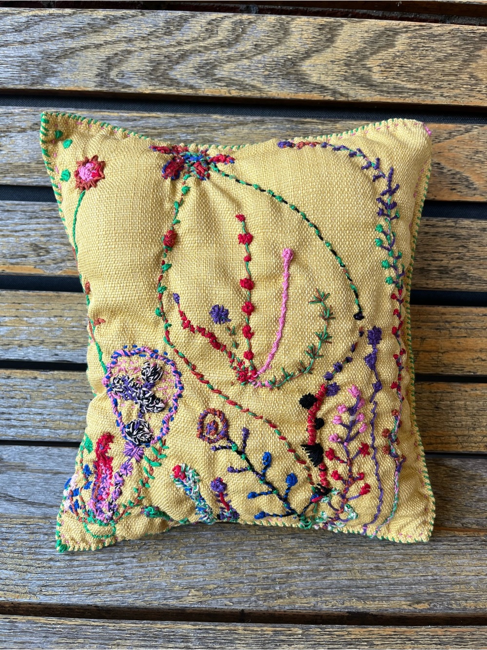 Handmade Embroidered Pillow 12x12x3 Colorful Folk Art Decorative Throw Pillow